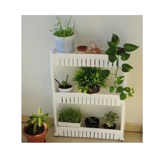 Image of 3 Layer Slim Rack Multipurpose compact Storage Rack | Space Saving Storage Organizer Spice Rack Shelf with Moving Wheels Trolley for Kitchen |Bathroom, Bedroom |Durable plastic white