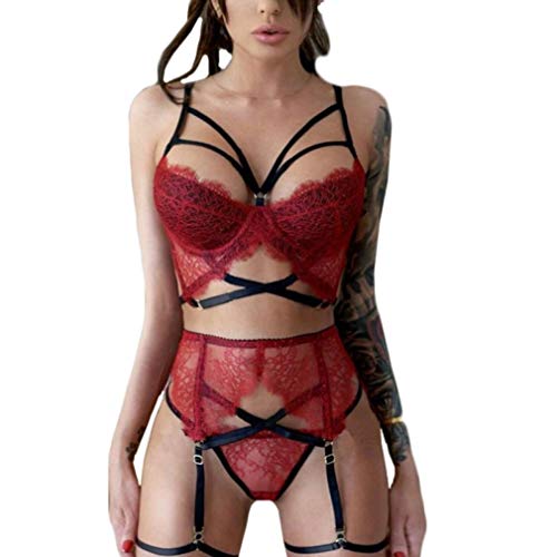 Ensemble pyjama femme sexy avec soutien-gorge bondage et dentelle fine