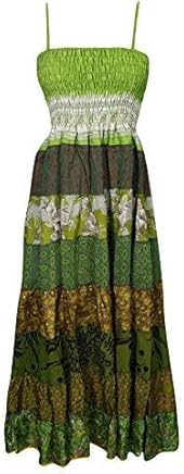 Freya Womens Gypsy Strap Dresses Patchwork Upcycled Silk Smocked Bodice Holiday Boho Goddess Sundress S/M