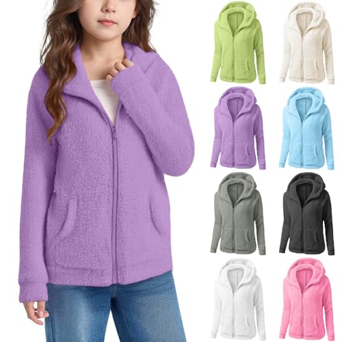 Polar Fleece Jacket for Girls Zip-Up Jacket Comfy Hoodie Kids Sherpa Fleece Sweatshirt Fall Winter Soft Coat 5-14 Years