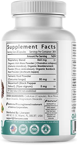 Organic Irish Sea Moss Pills - Wildcrafted Dr Sebi Inspired Seamoss Blend with Turmeric, Burdock Root & Bladderwrack, Enhanced with Black Pepper - 60 Capsules - Image 3