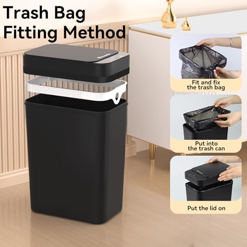 Image of FRESHLIX 3 Pack Bathroom Trash Can 2.6 Gallon Small Touchless Automatic Motion Sensor Trash Cans Slim Waterproof Garbage Bin with Lid for Kitchen, Office, Bedroom Black