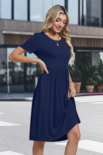 Image of Womens Short Sleeve Empire Waist Dresses Casual Summer Dress with Pockets