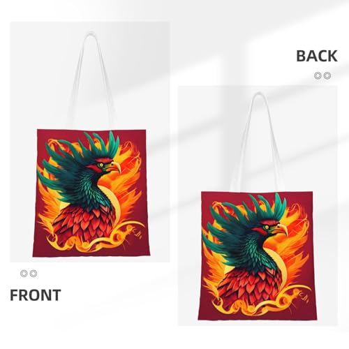 Phoenix Print Polyester Canvas Tote Bag, Worthy Shopping Bag, Ideal For Present And Daily Errands3