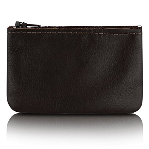 Image of Genuine Leather Small Zipper Pouch Coin Purse for Women Change Holder for Men Size 4 x2.5 Made in U.S.A