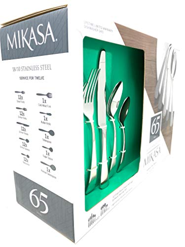Mikasa 5251710 Satin Kinsley 65-Piece 18/10 Stainless Steel Flatware Set with Hostess Set