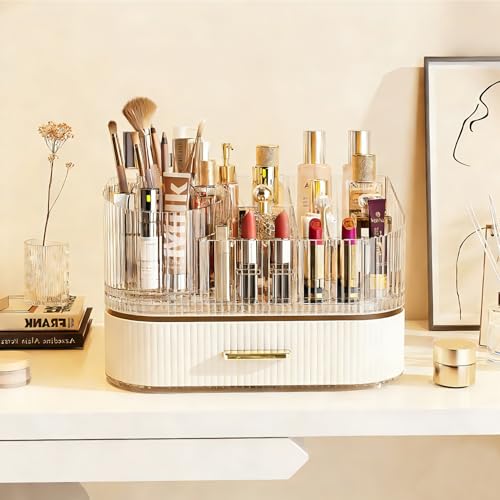 62% Off Makeup Organizer with Rotating Brush Holder & Stackable Drawers