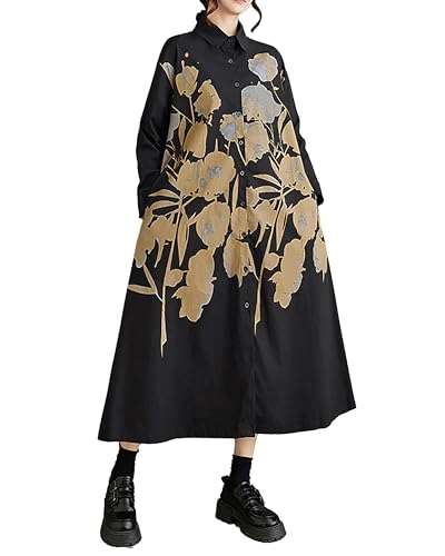 Image of ellazhu Womens Fall Casual Patchwork Funky Long Sleeve Designer Dress Loose Blouse GY2787 A