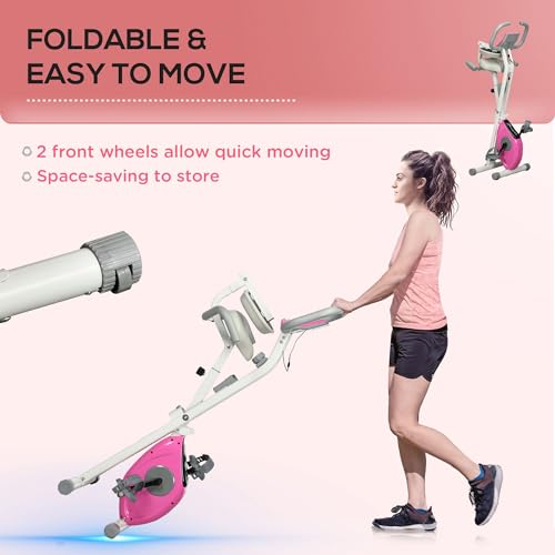 HOMCOM Folding Exercise Bike, 8-Level Magnetic Resistance, Indoor Stationary Bike, Upright Fitness Bike with Backrest Tablet Holder, 5-Level Adjustable Seat Height - White - Image 4