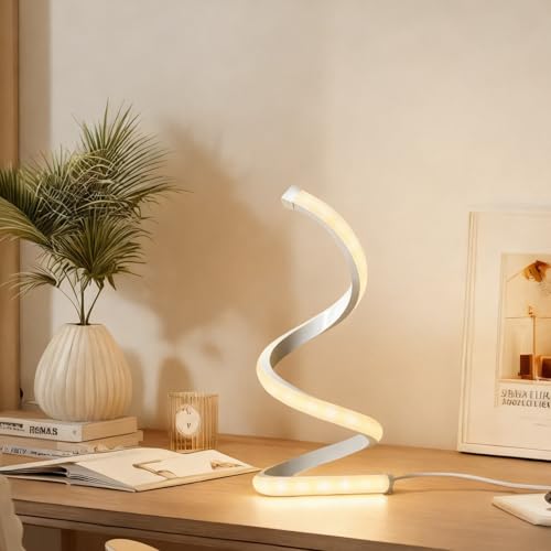 Lampade da tavolo a LED moderne Lampade da scrivania a spirale dimmabili uniche con 3 livelli di colori per camera da letto da letto e soggiorno Ufficio Libreria Art Wall Decor