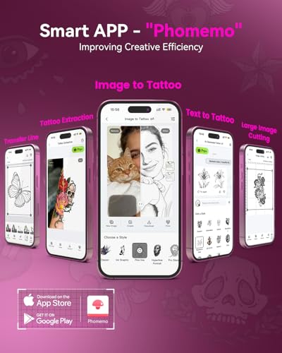 Phomemo M08F Plus AI Tattoo Drucker mit Touchscreen – Bluetooth Stencil Drucker Thermotransferkopierer für Künstler mit KI Gestützter Design App, inklusive 10pcs Premium Transferpapier