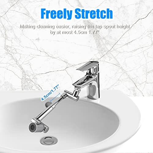 Swivel Tap Extender Universal Sink Faucet Aerator 2 Spray Mode Extendable Filter, Big Angle Rotatable, Multifunctional Robotic Arm Mixer for Kitchen Bathroom Chrome (with 3 tap adaptors)