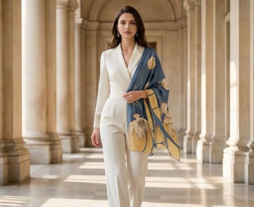 Foulard en soie classique d'exception écharpe de luxe jaune bleu