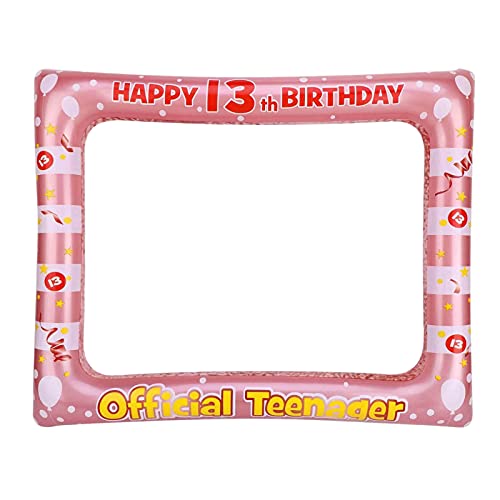 YAAVAAW 13th Birthday Photo Booth Props,Rose Gold Inflatable Selfie Frame Picture Frame,Giant Party Decor for Girls Supplies Womens Favor Gift, Rose Gold:13th, 71x58cm