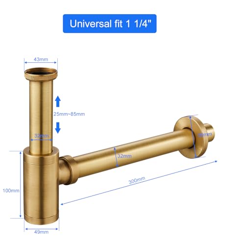 KEOKBON Siphon P Bottle Trap 32mm G1-1/4" for Universal Plumbing System Bathroom Washbasin Sink & Washstand Extension Tube Adjustable Odor Trap Anti-Fading Antique Brass - Image 3