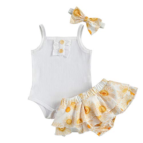 3pcs infant baby girl outfit set ruffle romper ribbed top floral …