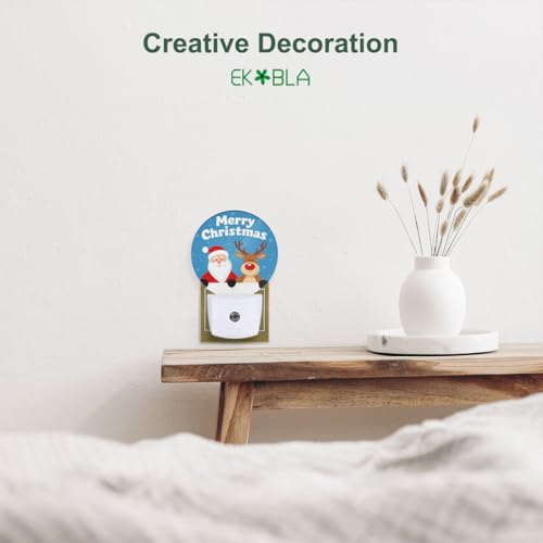 Image of EKOBLA Santa and Reindeer Night Light, Merry Christmas Snowflake Night Lights Plug Into Wall with Auto Sensor for Holiday