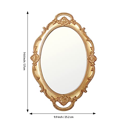Fvstar 2Pcs Perfume Mirrored Tray,Decorative Antique Makeup Organizer Tray For Dessert Table,Coffee Table,Vanity,Dresser,Home Decor,Serving Tray With Handle,Gold #TOP3