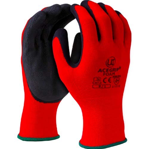 10 x UCI AceGrip-Lite Work Grip Gloves Hand Protection Latex Palm - Red/Black (9/Large)