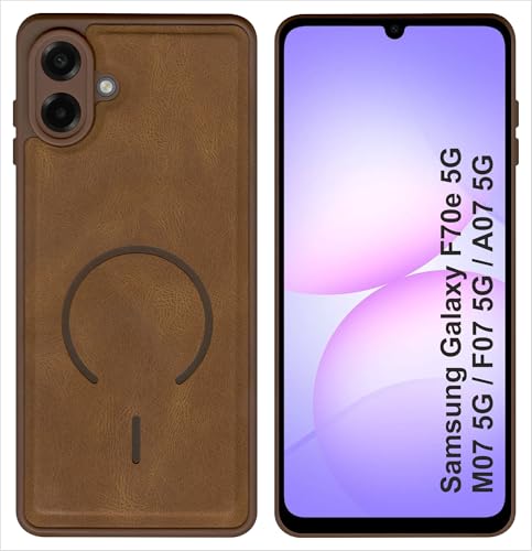 Image of SBMS Back Cover for Samsung M07 /F70e /A07 /F07 5G | Ultra Slim Soft Rubberised Hard Case | Oil Feel Soft Leather Back | Mag-Safe Design (Mag-Safe Not Support) | Camera Protection Case Sam A07 (Brown)