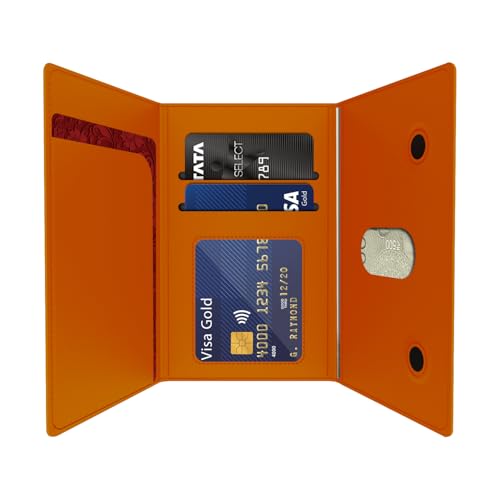 Image of GRIPP Mag Pocket Wallet Card Holder Compatible with Mag-Safe for iPhone 17 /16 /15 /14 /13 /12 Series & All Mag-Safe Phone Cases, Premium Leather, Strong Magnetic Alignment - Orange