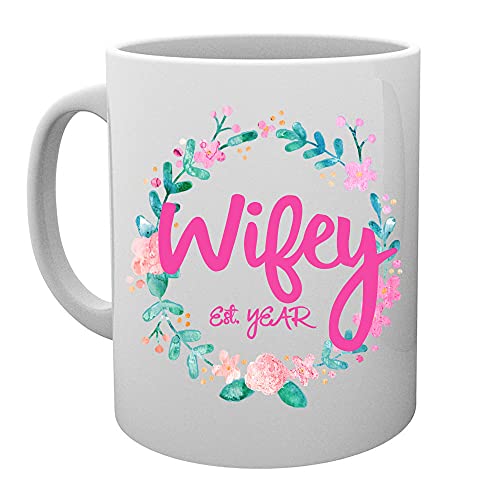 Knextion, Inc Personalized Wifey Wedding Gift Ceramic Coffee Mug Tea Cup - Engagement or Couple Gift for Wife with Custom Date