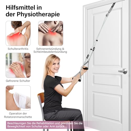 Schultertrainer Pulley für die Physiotherapie zu Hause,Schulter Physiotherapie Seilzug für Rehabilitation,Pulleysystem über der Tür für Arm-Reha-Übungen(Grau)