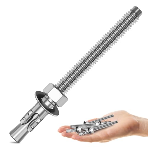Mywish 5/16 x 4 Inch Wedge Anchors, 10Pcs 304 Stainless Steel Industrial 5/16 Heavy Duty Industrial Masonry Wdege Anchor Bolts for Brick Cement and Concrete, Bright Finish
