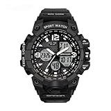 HONKERW orologio Orologio sportivo digitale da 46 mm, cassa resistente, impermeabile fino a 50 m, display luminoso, cronografo multifunzione, orologio da polso unisex smartwatch(Svart)