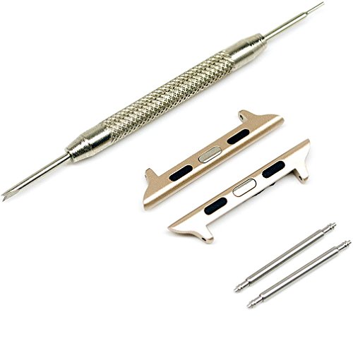 NEWON [Spring Bar] Stainless Steel Adapter Compatible with Apple Watch Band, for iWatch 42mm 44mm Sport Series SE/6/5/4/3/2/1 Clasp Hardware Connector Lug with Replacement Tool - Gold 42/44 22