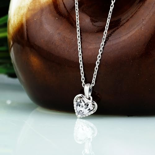 Image of SILVERTOWN 925 Silver Celestial Grace Heart Pendant Necklace | Hallmarked | White Rhodium Plated | Gift For Women and Girls