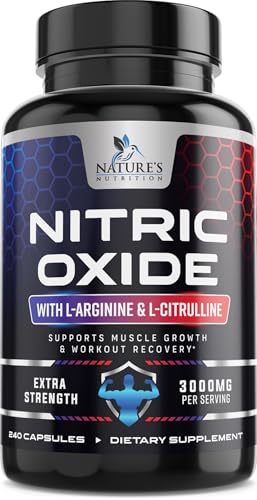 Nitric Oxide Booster Extra Strength 3000mg - 3X Strength L-Arginine & Citrulline, Best Nitric Oxide Supplements for Men, Supports Muscle, Heart Health, Energy Supplement, Bottled in USA, 240 Capsules