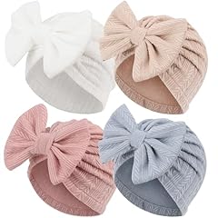 4 Pcs Bow Hats Wheat Patterned C/ 3-12 Months