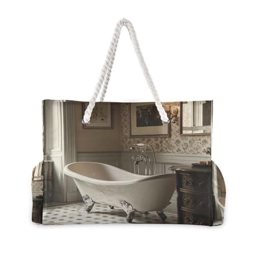 Vintage White Bathtub (2) Beach Bag & Travel Tote Bag Large Sandproof with Zipper Closure, Wet Pouch for Swim Gym Travel, Lightweight Foldable Outdoor Bag2