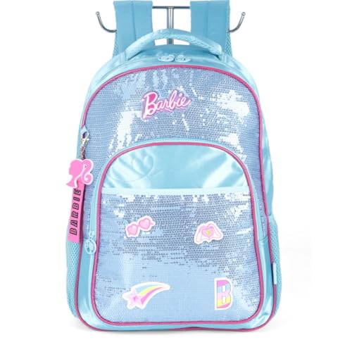 Mochila, Barbie, Grande, Azul com Paetê, Luxcel