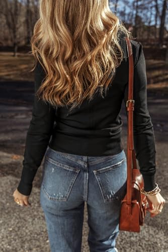 Women's Black Solid Color Slim Fit Lightweight Crew Neck Sweater for Everyday Style2