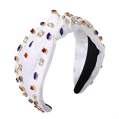 Nvenf 4Th Of July Headbands Crystal Knotted Headbands For Women, Beaded Jeweled Headbands, Wide Top Knot Headbands Summer Headpieces, Fashion Headband (Flag Color) #TOP21