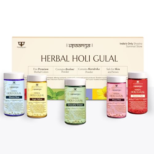 Image of Herbal Gulal for Holi & Festivals with Brahmi and Haridrika | Natural, Skin-Friendly & Child-Safe Gulaal | Vibrant Red, Green, Blue, Pink & Yellow Colors - Pack of 5 160gm X 5