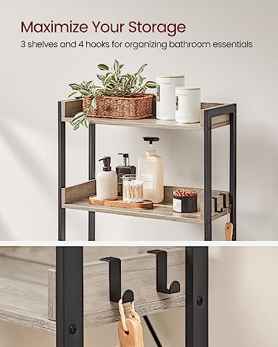 Image of VASAGLE Over The Toilet Storage, 3-Tier Bathroom Organizer with 4 Hooks