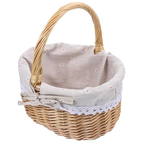 BEBEMOKO Panier en Rotin Tressé Main Petite Taille avec Doublure en Lin Naturel Panier Pique-Niques pour Mariage et Fête Fleurs et Desserts Accessoire Pratique pour Extérieur