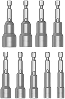 TUAKIMCE 9 PCS Magnetic Nut Setter, Nut Setter Driver Drill Bit Set 6-14mm 1/4 inch Hex Shank Quick-Change Nut Driver Socket Kit, for Quicker Change Chuck Adapter, Electric Hand Drill, Screwdriver