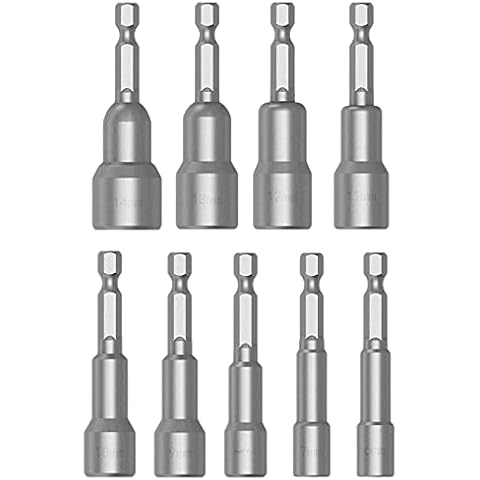 TUAKIMCE 9 PCS Magnetic Nut Setter, Nut Setter Driver Drill Bit Set 6-14mm 1/4 inch Hex Shank Quick-Change Nut Driver Socket Kit, for Quicker Change Chuck Adapter, Electric Hand Drill, Screwdriver Cover