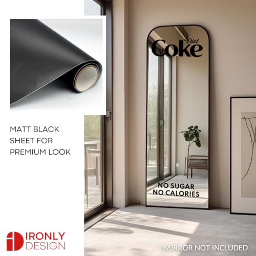 Image of Sticker for Glass & Mirrors| Minimal Vinyl Decal for Bedroom Bathroom & Cafe | Self-Adhesive Waterproof Quote Mirror Sticker | Aesthetic Decals (Diet Coke, Large, Matt Black)