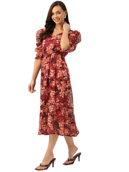 Image of Wisstler Women Midi Dress with Lining,Fashion Dress,MIDI Length Dress