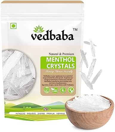 Vedbaba Menthol Crystals - 200 GM | Edible and Natural Plant-Based Refreshing Menthol | Flakes for Mouth Freshener, Candies and Home Made