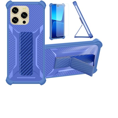 Kinetijy Case Compatible for OUKITEL p1 Pro Phone Case Stand Cover [with 1* Tempered Glass Screen Protector] Hybrid Case [Folding Support Magnetic] [Frosted Anti-Fingerprint] Blue