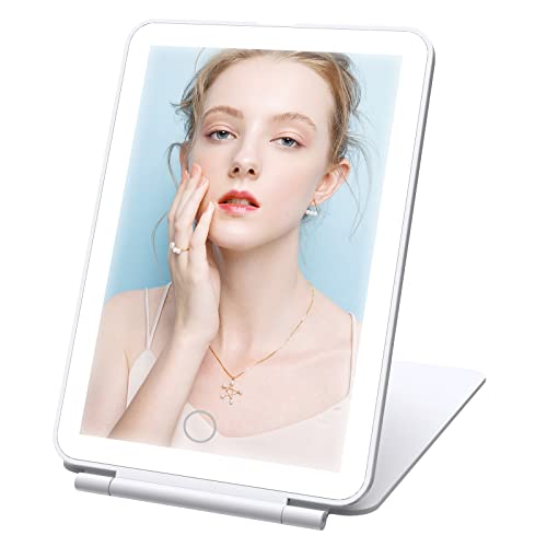 Rechargeable Travel Makeup Vanity Mirror With 72 Led Lights, Portable Lighted Makeup Mirror With 3 Color Lighting, Touch Sensor Dimming, Foldable Tabletop Light Up Cosmetic Beauty Mirror (White) #TOP2