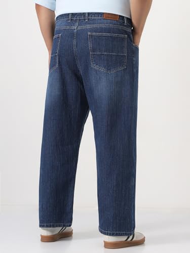 Image of Urbano Plus Men's Loose Baggy Fit Washed Denim Jeans Non-Stretchable