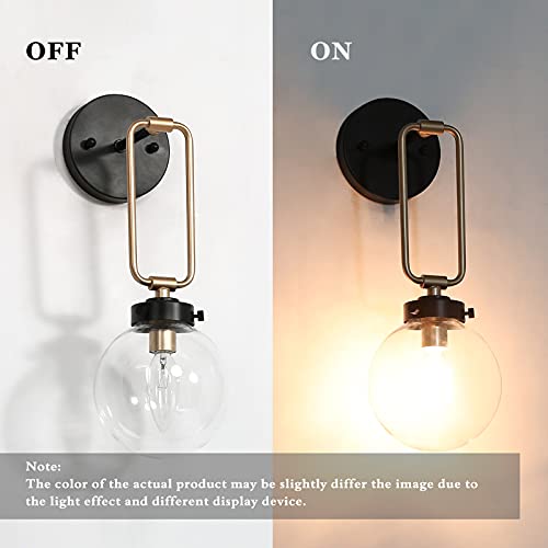 Sconces Wall Lighting, Farmhouse Globe Wall Sconce, 1-Light Wall Light With Black And Gold Metal Finish, Clear Glass Shade, 5’’ L X 10’’ W X 14.5’’ H #TOP5