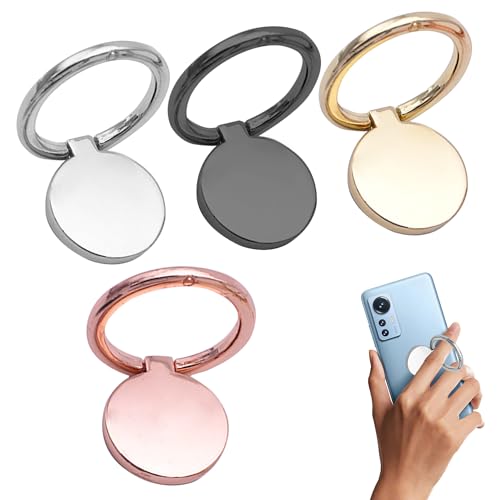 4Pcs Metal Phone Ring 360 Degree Rotation Universal Grip Phone Ring Holder Handy Finger Ring Stand Thin Cell Phone Ring Holder Stand Compatible with All iPhone and Android Smartphones